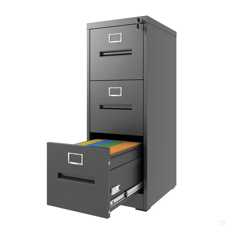 Classeur vertical à 3 tiroirs avec serrure verticale en métal, format A4 légal / lettre, Noir