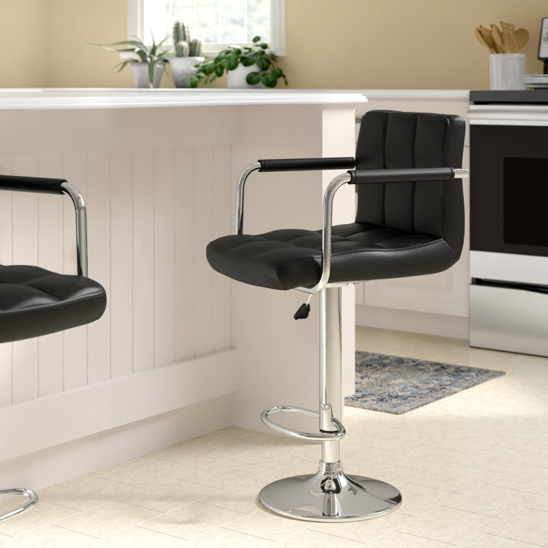 Caylee Swivel Upholstered Adjustable Height Counter Stool with Metal Frame, Chrome/Black