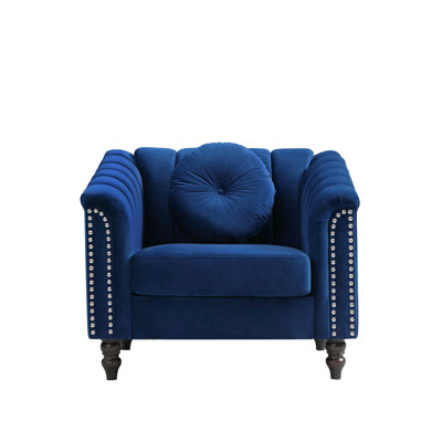 Blue Microfiber Upholstered Living Room Chair with Rolled Arms