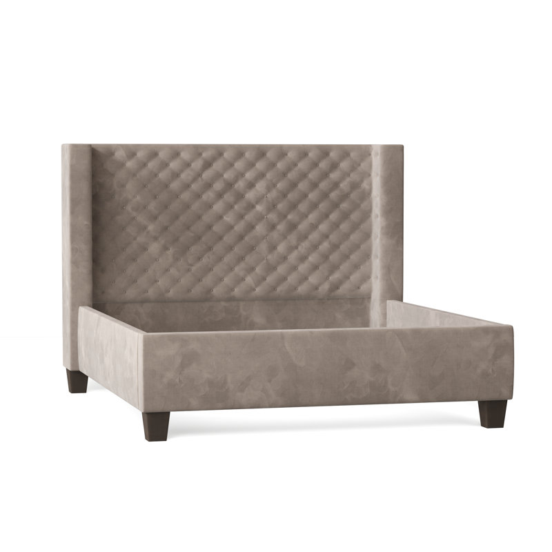 Lit tapissier standard Bren, Grand, Velours performance perle Bella, Brun acajou