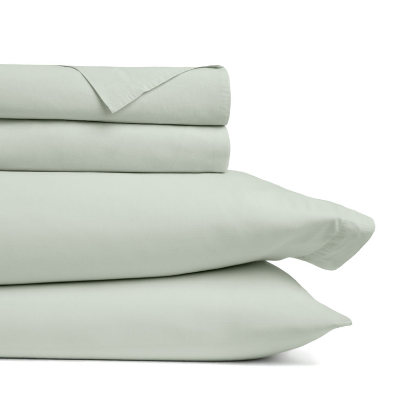 Ensemble de draps 100% coton percale brossé et délavé 4 pièces, Ensemble de draps pour lit double avec 2 taies d'o