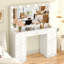 Meuble-lavabo avec miroir et lumières avec 15 tiroirs, 12 ampoules DEL et 3 couleurs de luminosité réglables, coiffeuse pour la chambre à coucher, blanc-126145340