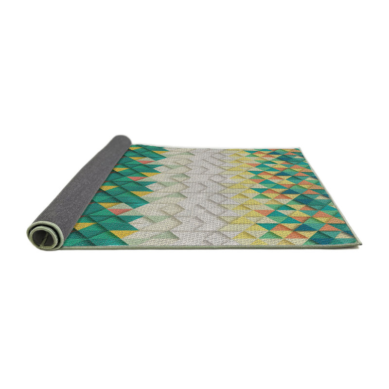 Tapis géométrique vert / jaune / crème, Rond 8 pi