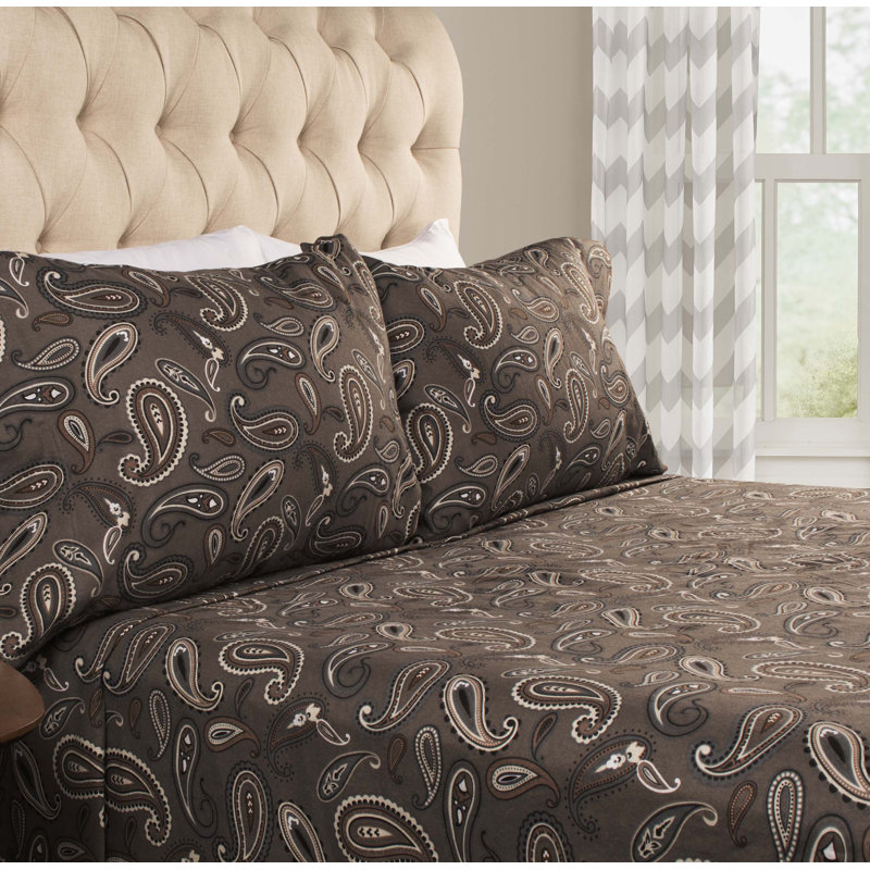 King Size Charcoal Paisley Cotton Flannel Pillowcase Set
