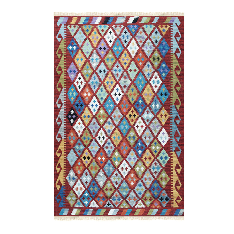 Tiare Multicolor Flatweave Wool Multicolored Contemporary Geometric Hand-Knotted 5' x 8' Area Rug