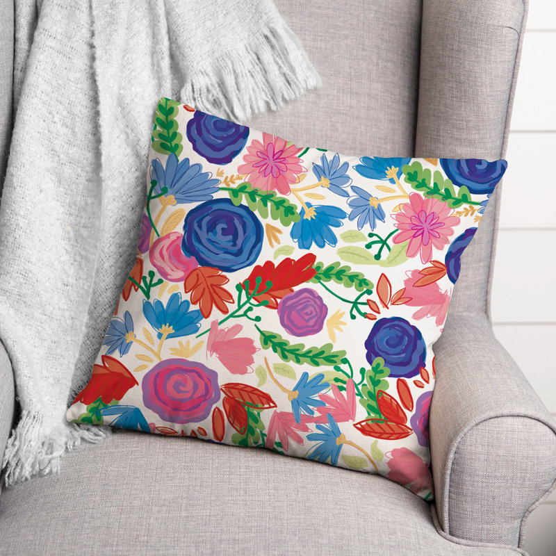 Floral Outdoor Throw Pillow, Blue, 16" x 16"