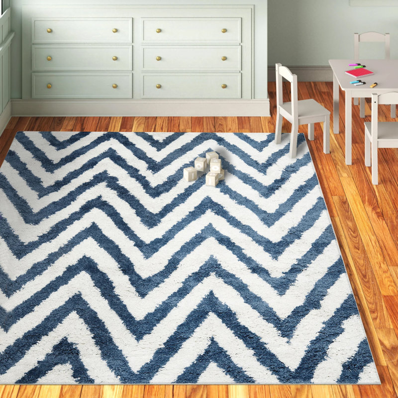 Tapis ivoire / bleu touffeté à la main Delane, Rectangle de 5 pi x 8 pi