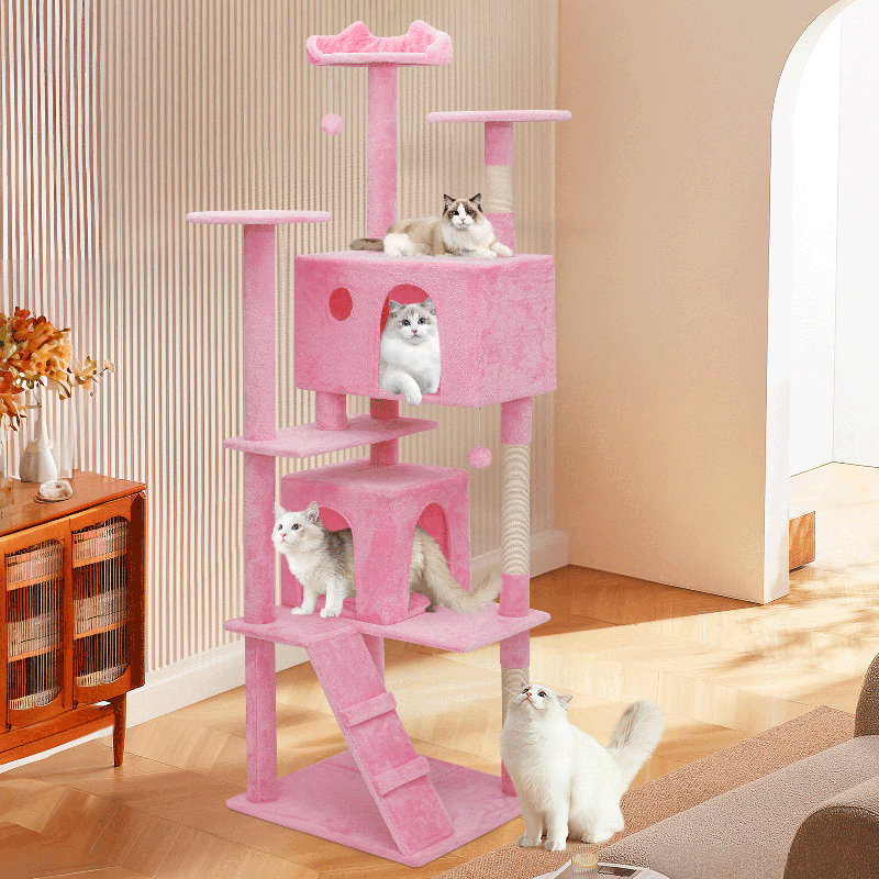 Arbre à chat avec poteaux à griffes en sisal, H 55 po x l 28 po x P 30 po, Rose