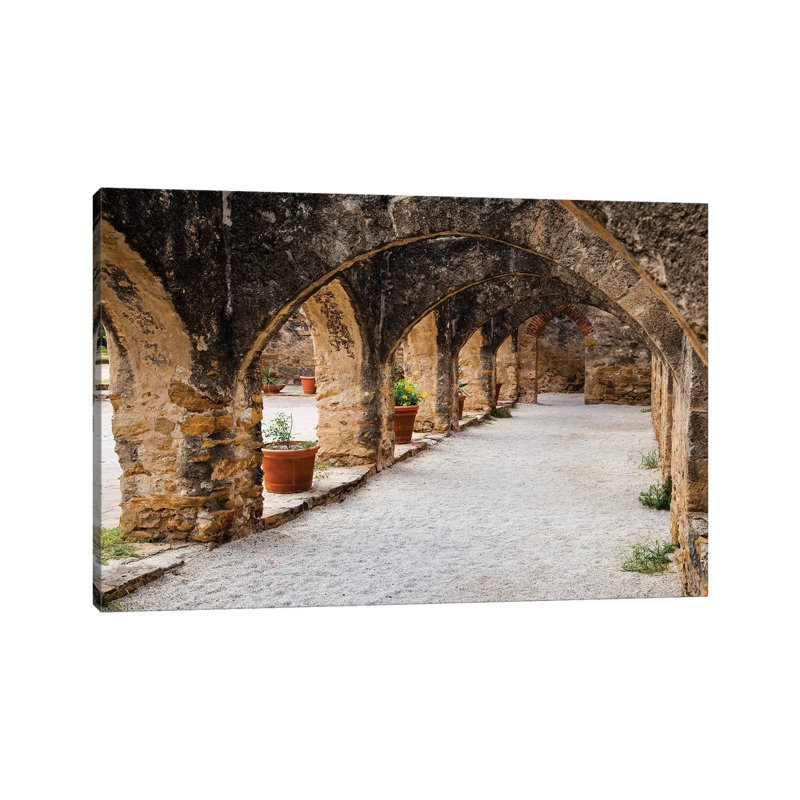 Arched Portico At Mission San Jose In San Antonio by Larry Ditto - Wrapped Canvas Print, 20.32 cm H x 30.48 cm W