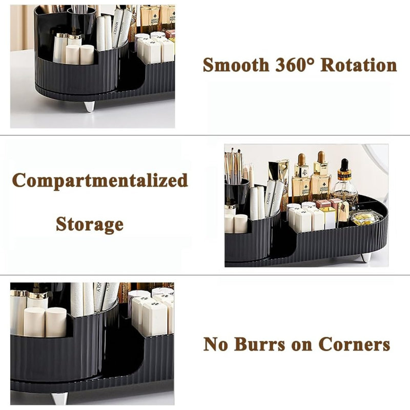 Countertop Rotating Makeup Organizer 360 Rotating, Black