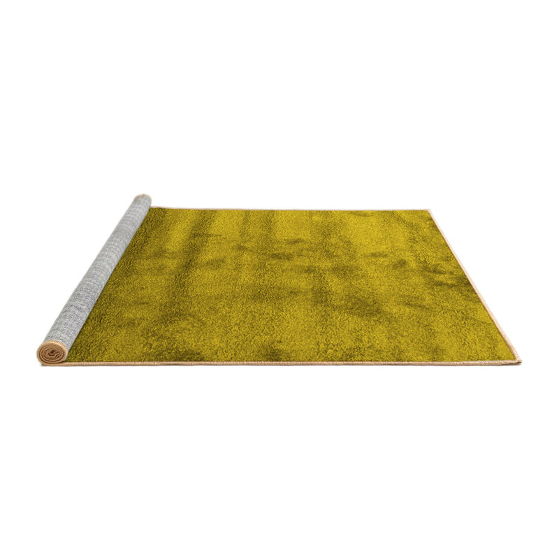 Tapis contemporain 649 jaune lavable à la machine, Carré 7 pi