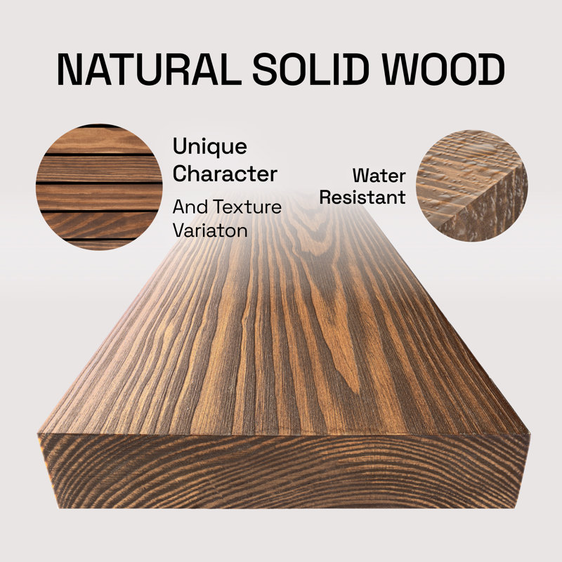 Walnut Pine Wood Floating Wall Shelves, Set of 2