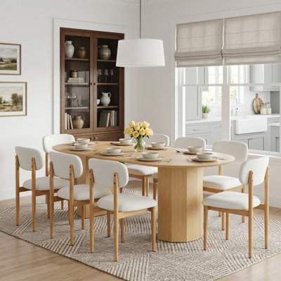 Ensemble de table de salle à manger en bois massif 79 po avec 8 chaises rembourrées Fabirc