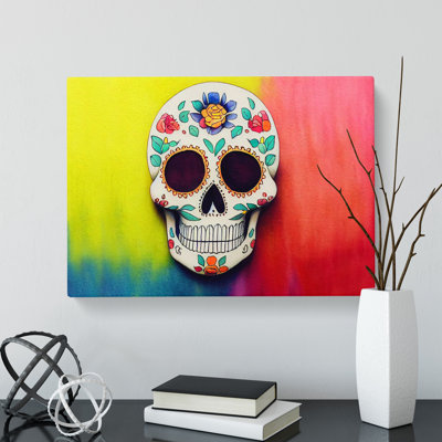 A Decorated Floral Sugar Skull - Wrapped Canvas