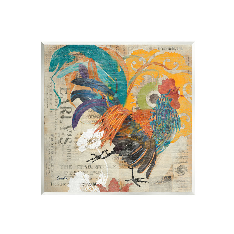 Country Rooster, collage rétro - impression, H 12 po x l 12 po x P 0,5 po, Bois