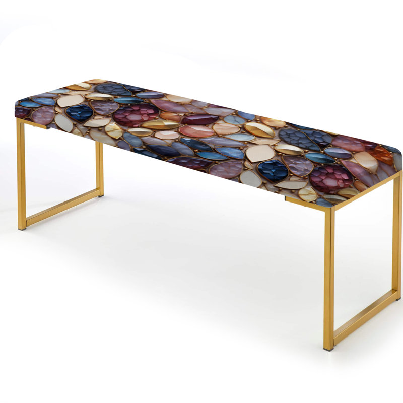 Moroccan Mosaic Boho Pattern - Abstract Upholstered Gold Bench