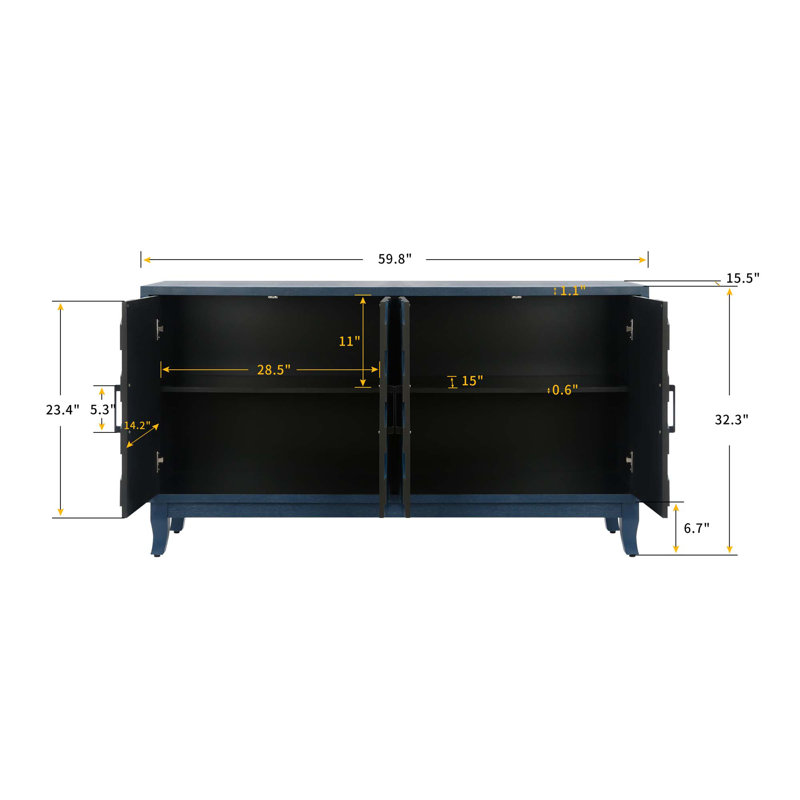 Buffet en bois exquis de style rétro avec durabilité accrue et rangement polyvalent, Bleu marine antique