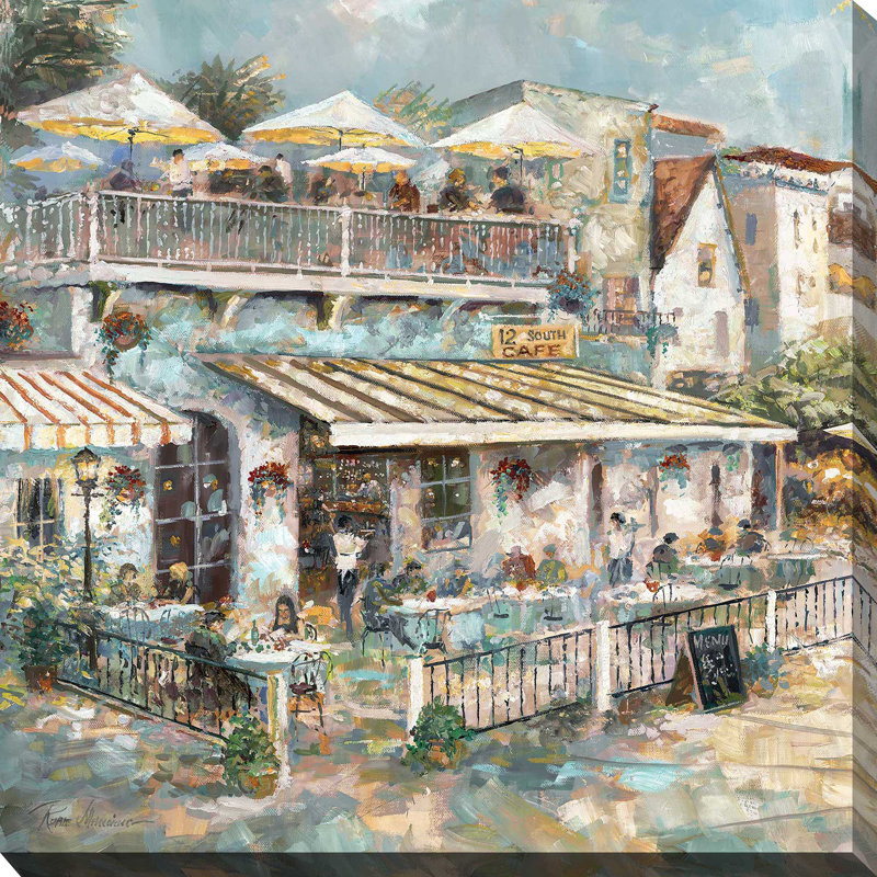 Rooftop Café Détail I par Ruane Manning - Peinture, Toile tendue, H 36 po x l 36 po x P 1,5 po