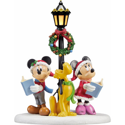 16.3"H Disney Carolers Statue - LED Lights, Battery - Hand-Painted Resin