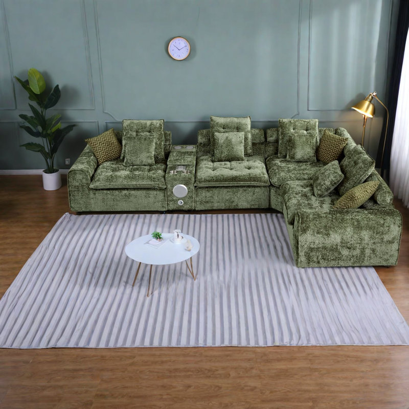 Canapé d'angle modulaire surdimensionné en boucle verte, 350 cm (137,7 po) avec rangement, Vert