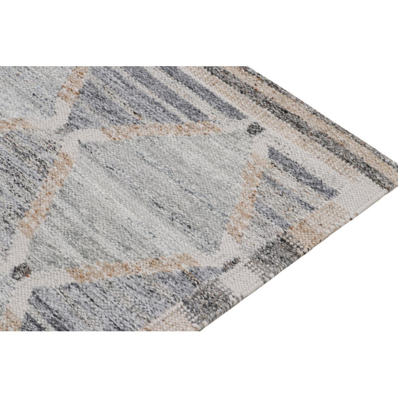 Scandinavian Outdoor Rug, Gray & Blue Geometric Runner By Rug & Kilim, Runner 2'6" x 14'