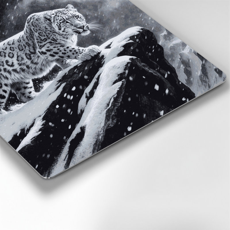 Faune, neige, léopard gris, art mural en métal, H 12 po x l 12 po