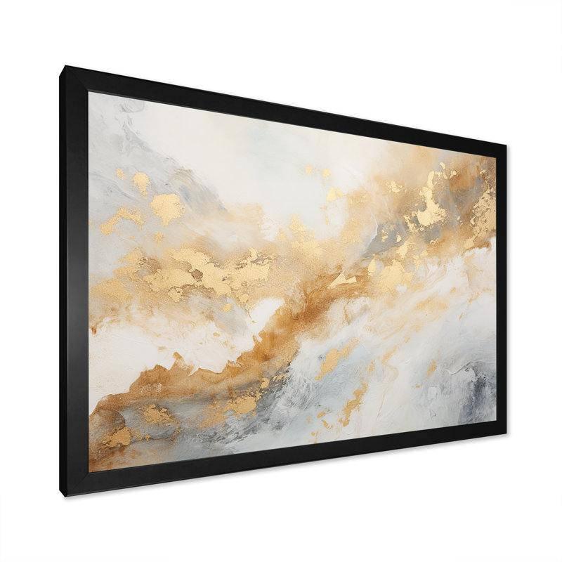 Géode de marbre magique doré et blanc III sur toile, Cadre photo noir, H 12 po x l 20 po x P 1 po