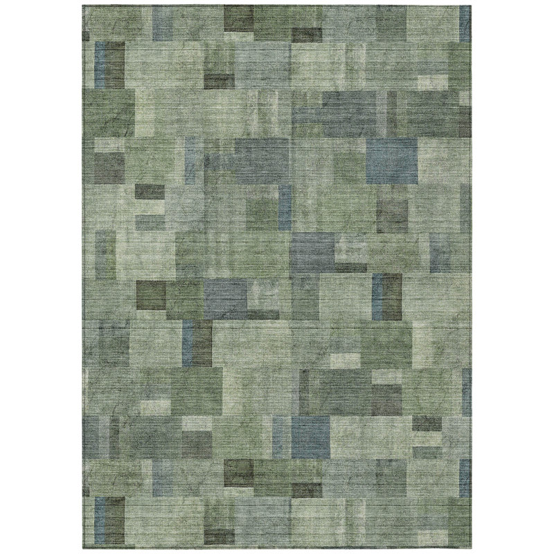 Tapis intérieur / extérieur géométrique lavable 9 pi x 12 pi vert et vert menthe