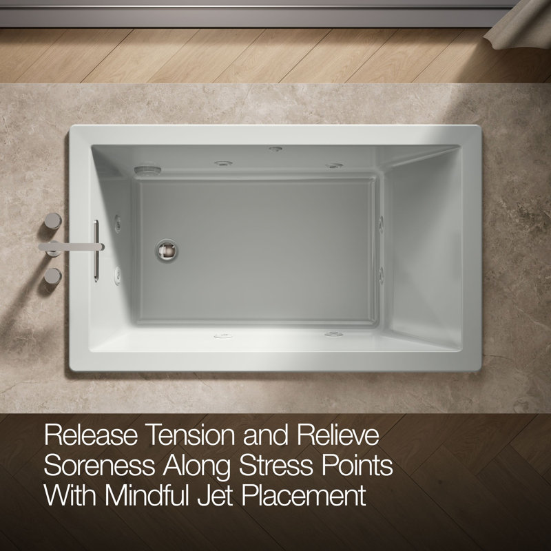 60-In x 36-In Heated Whirlpool Bath with Reversible Drain, Ice Grey