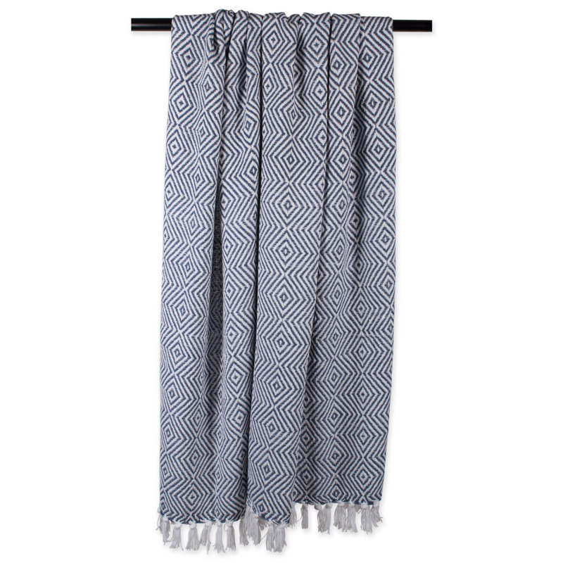 French Blue Diamond Geometric Cotton Throw Blanket