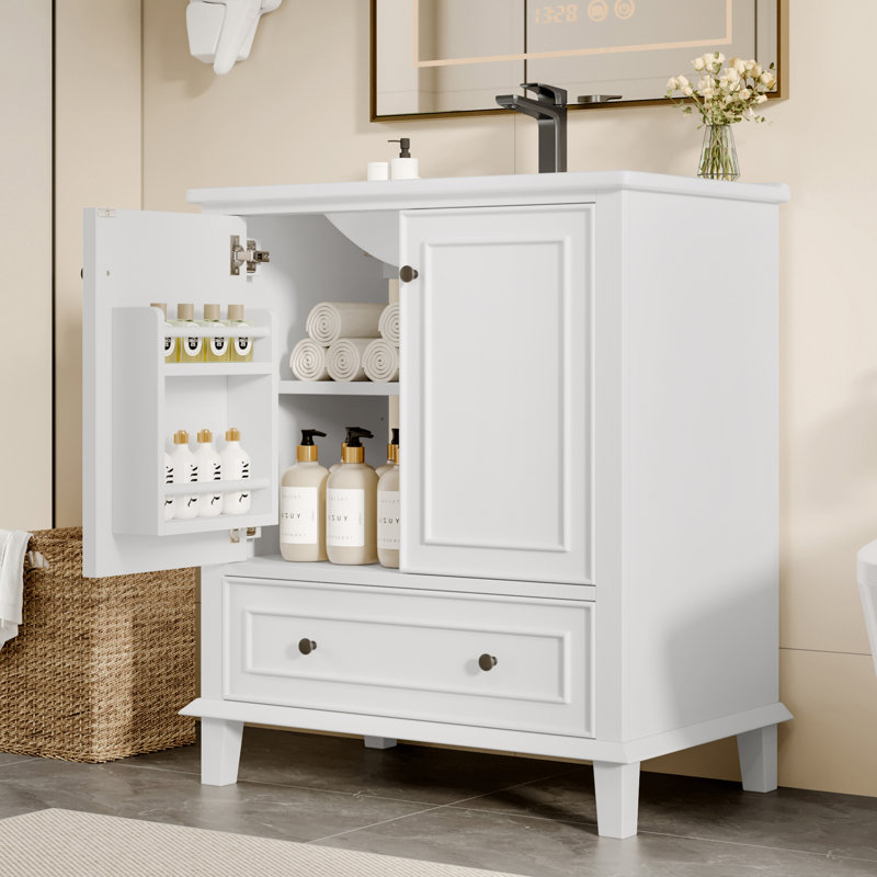 Single Bathroom Vanity with Ceramic Basin, White