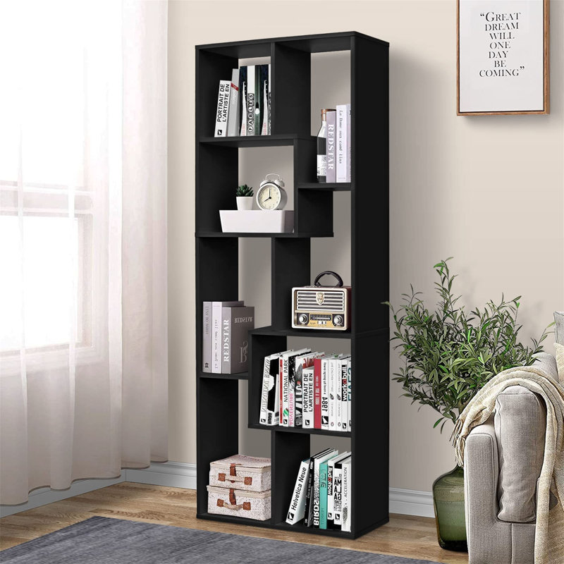 Ramani Geometric Bookcase, 178cm H x 70cm W x 24cm D, Black
