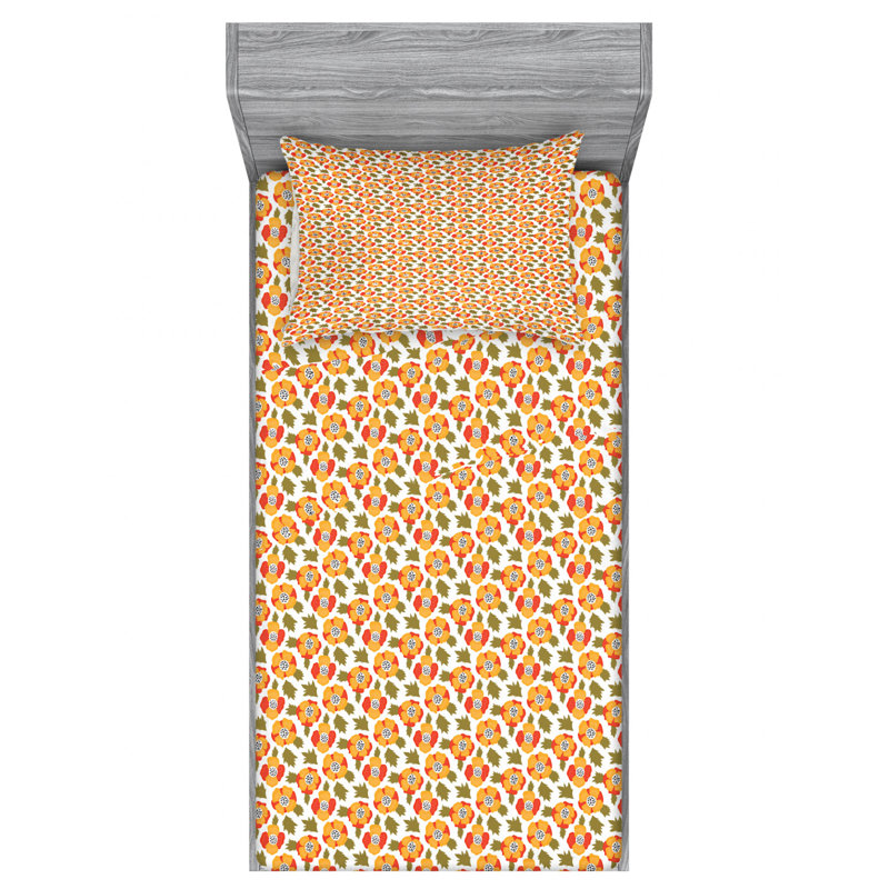 Microfiber Floral Sheet Set, Twin Sheet Set with Fitted Sheet