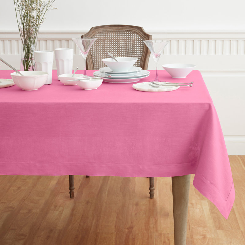 100% Pure Linen Tablecloth - Fete, Flamingo Pink, 120" L x 60" W