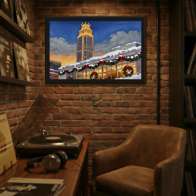 Paysage de Noël avec tour et décorations de Noël, H 20 po x l 30 po