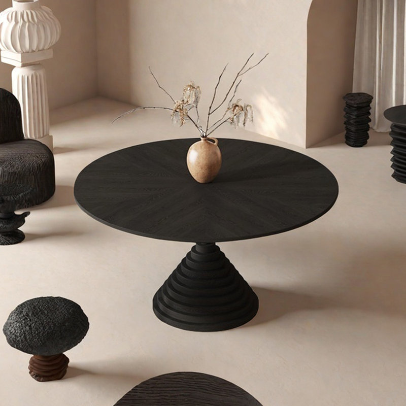 Table de salle à manger ronde unique, Noir, noir, noir, noir, H 29,53 po x L 59,06 po x l 59,06 po