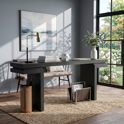 Console très large 66 po noir patiné avec placage en bois véritable, canapé minimaliste derrière le canapé pour l'entrée, le couloir, le salon et le bureau personnel