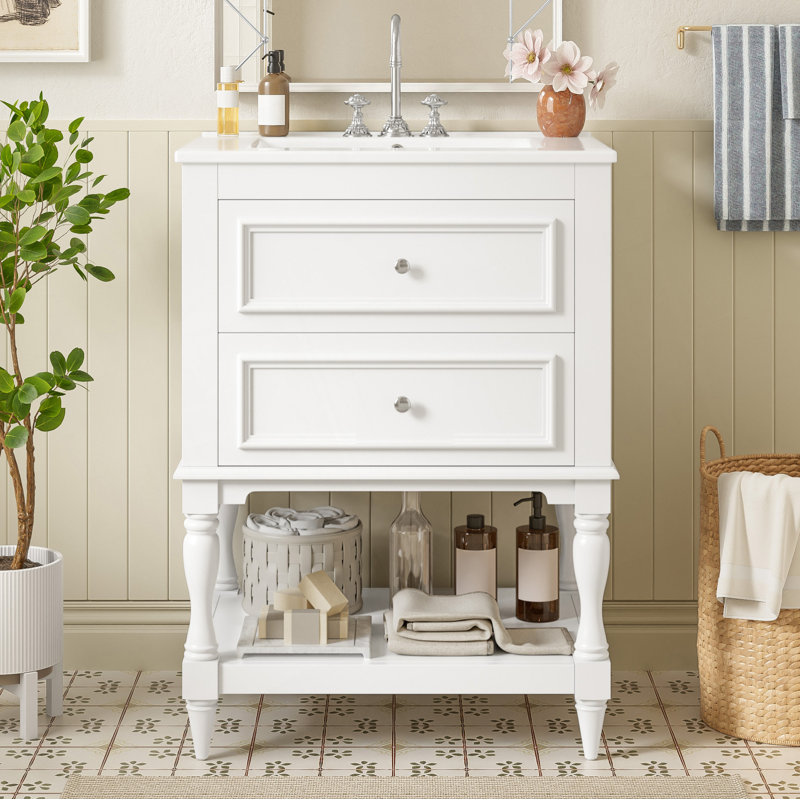 Meuble-lavabo de salle de bain 24 po avec lavabo en céramique, Blanc