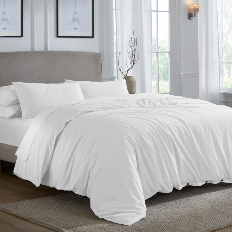Ensemble de housse de couette en percale légère 100% coton Carmen, Housse de couette double / grand + 2 taies décora, Blanc