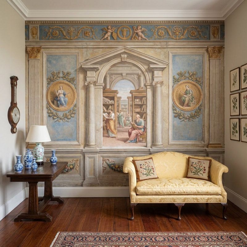 Décoration murale architecturale décorative murale Trompe Loeil, Non tissé, 160 po x 108 po