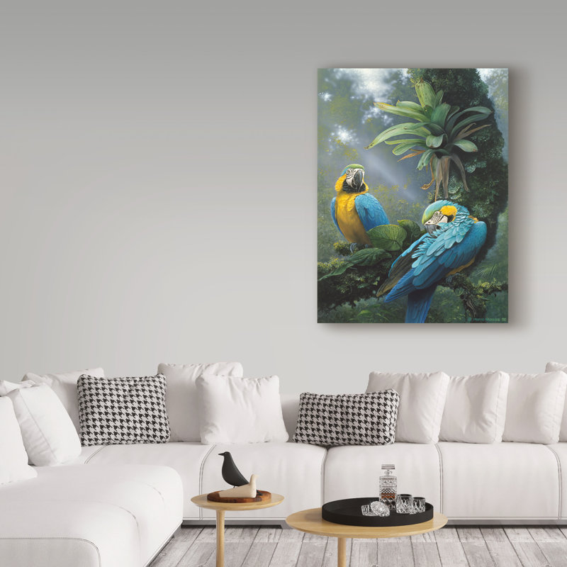 Yand «Blue and Yellow Macaws», reproduction de peinture acrylique sur toile tendue, H 24 po x l 18 po x P 2 po