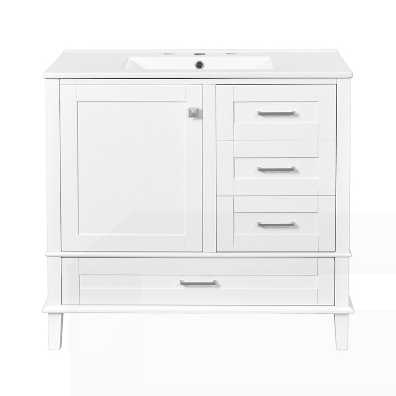 36" Bathroom Vanity with Solid Pine Frame, Silver, White