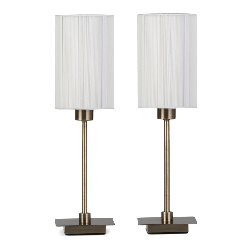 Pair (2x) Square Stick Antique Brass Metal Bedside Table Lamp 