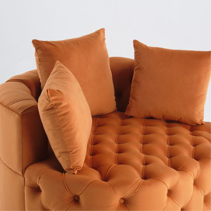 Chaise de velours orange pour les loisirs - hauteur moderne de 16 pouces, largeur de 38 po, Orange