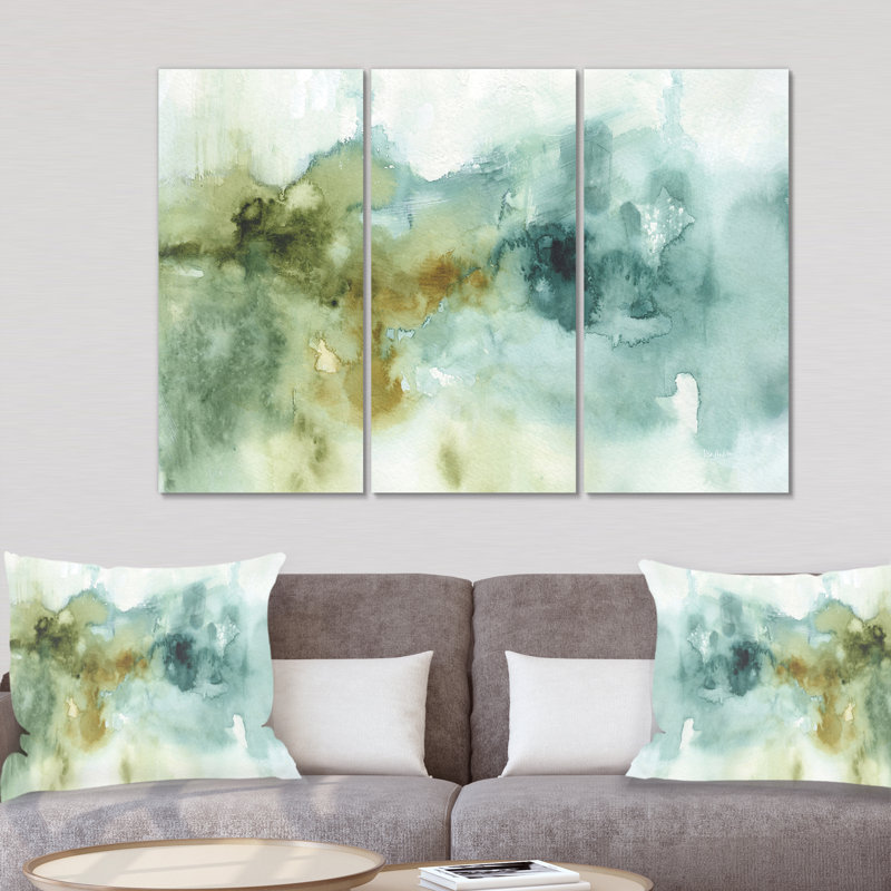 «Abstract Green Watercolor Green House», peinture sur toile - Maison verte, H 28 po x l 36 po x P 1 po