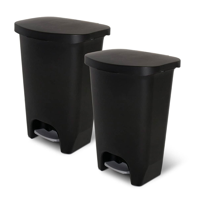 Glad 13 Gal Trash Can with Step Pedal and Odor Protection, Black, Pack of 2, Black
