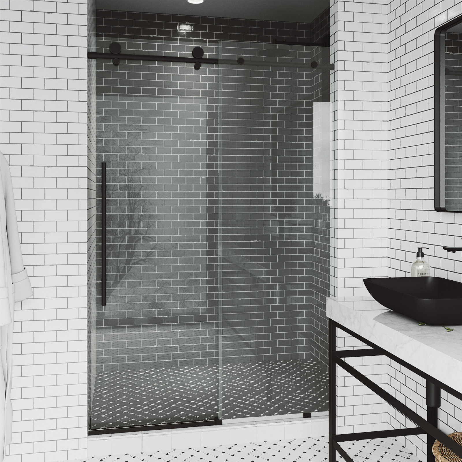 Elan E-Class 48" Frameless Sliding Shower Door, Matte Black