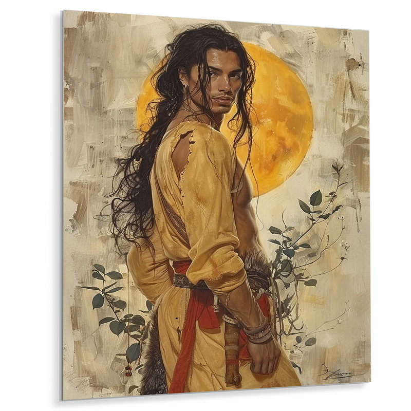 Asian Retro Warrior Full Moon Retro - Man Wall Art Living Room, Métal métal, H 44 po x l 34 po x P 1,5 po