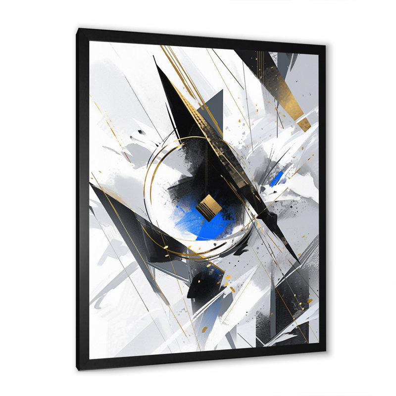 Bleu, noir, cubiste, symphonie I - impression, Cadre simple noir, H 20 po x l 12 po x P 1 po