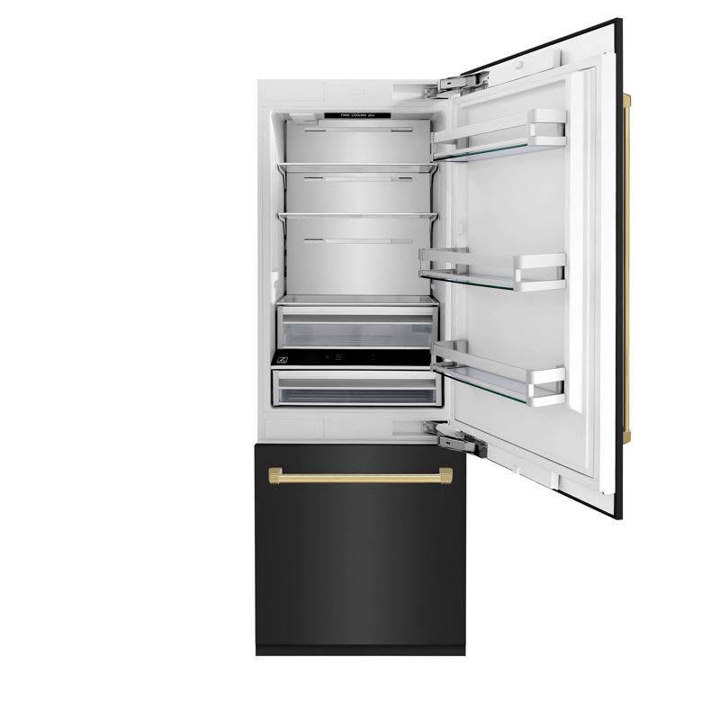 ZLINE 30 Autograph Edition 16.1 cu. ft. Built-in 2-Door Bottom Freezer Refrigerator with Accent, Gold, Black Stainless Steel